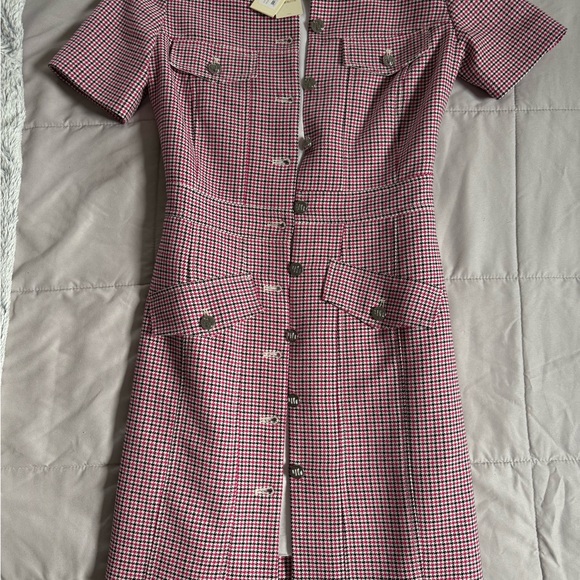 NWT: Maje Pink and Black Houndstooth Dress - Picture 1 of 5